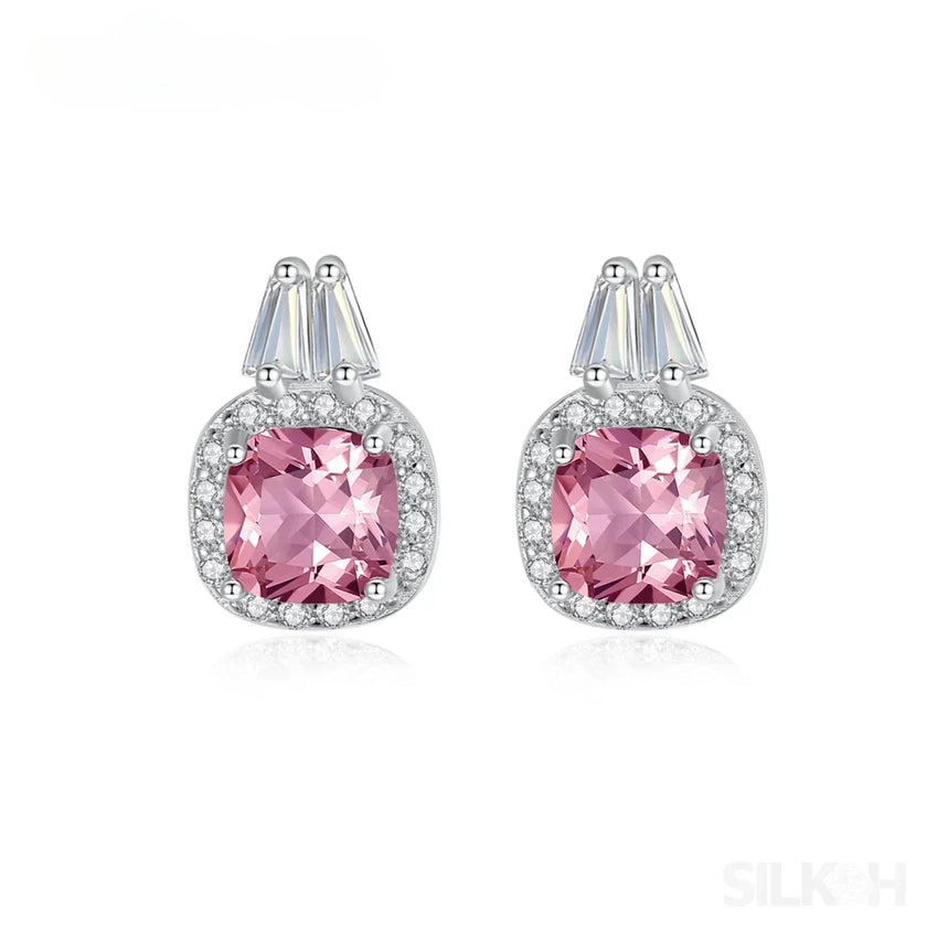 Cushion Cut Sterling Silver Pink Morganite Bridal Jewelry Set Amy
