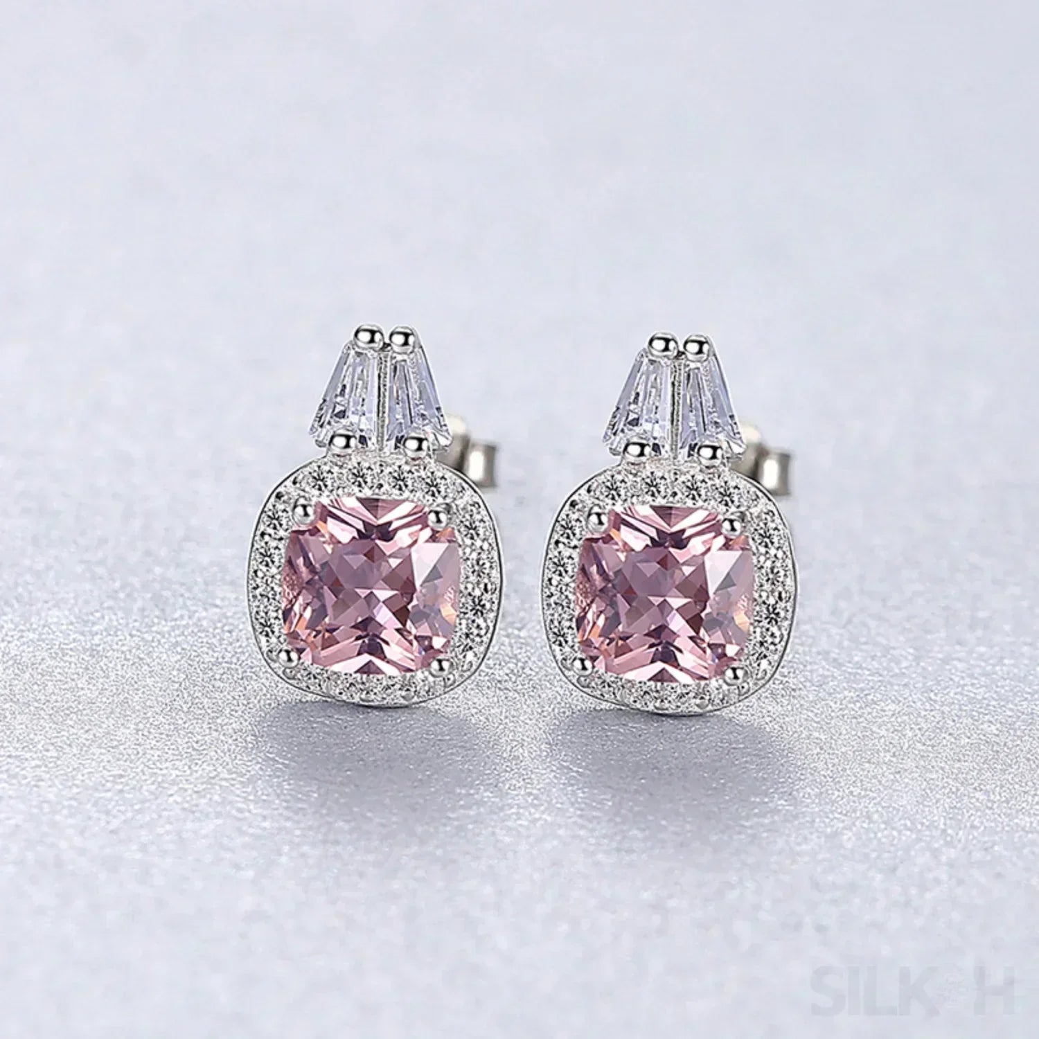 Cushion Cut Sterling Silver Pink Morganite Bridal Jewelry Set Amy