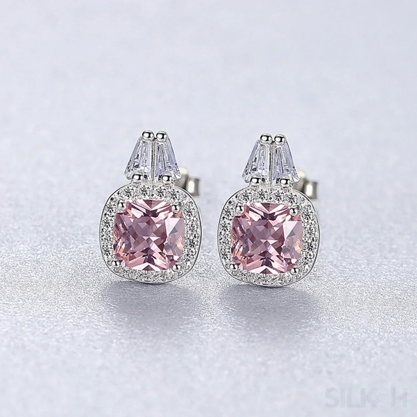 Cushion Cut Sterling Silver Pink Morganite Bridal Jewelry Set Amy