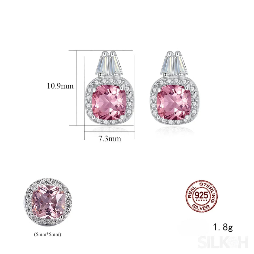 Cushion Cut Sterling Silver Pink Morganite Bridal Jewelry Set Amy