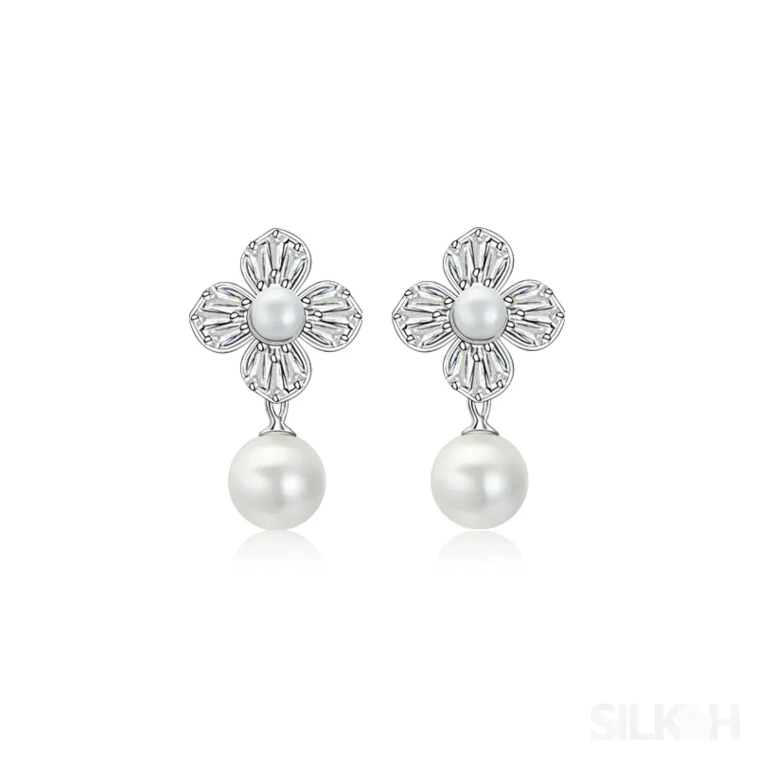 Flower Style 925 Sterling Silver Pearl Shell Bead Stud Earrings Amara