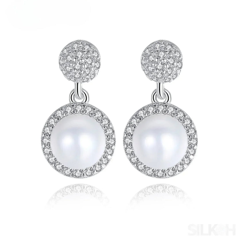 Micropaved Zirconia Freshwater Sterling Silver Pearl Stud Earring Arya