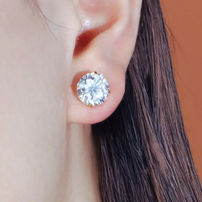 Round Four Prong Sterling Silver Zircon Inlaid Earrings Ora