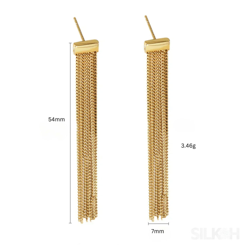 Simple Tassel Sterling Silver Fringe Drop Earrings Fay